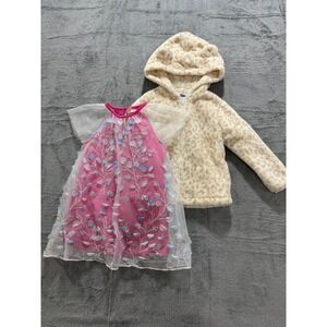 Hatley Old Navy 2T Womens Pink Floral‎ Dress & Tan Leopard Fleece Hoodie Bundle